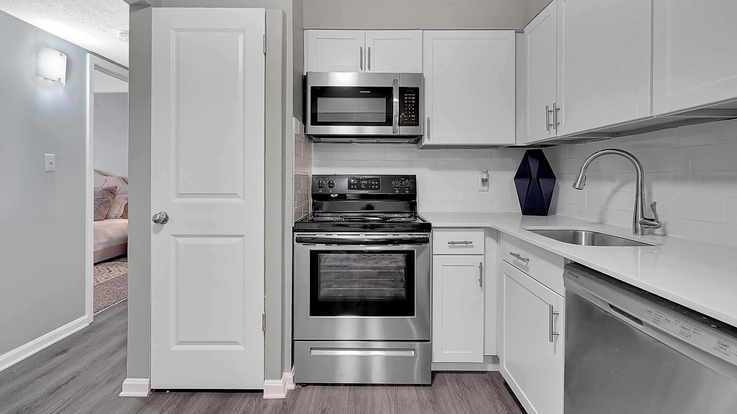 Renovated kitchen with granite countertops