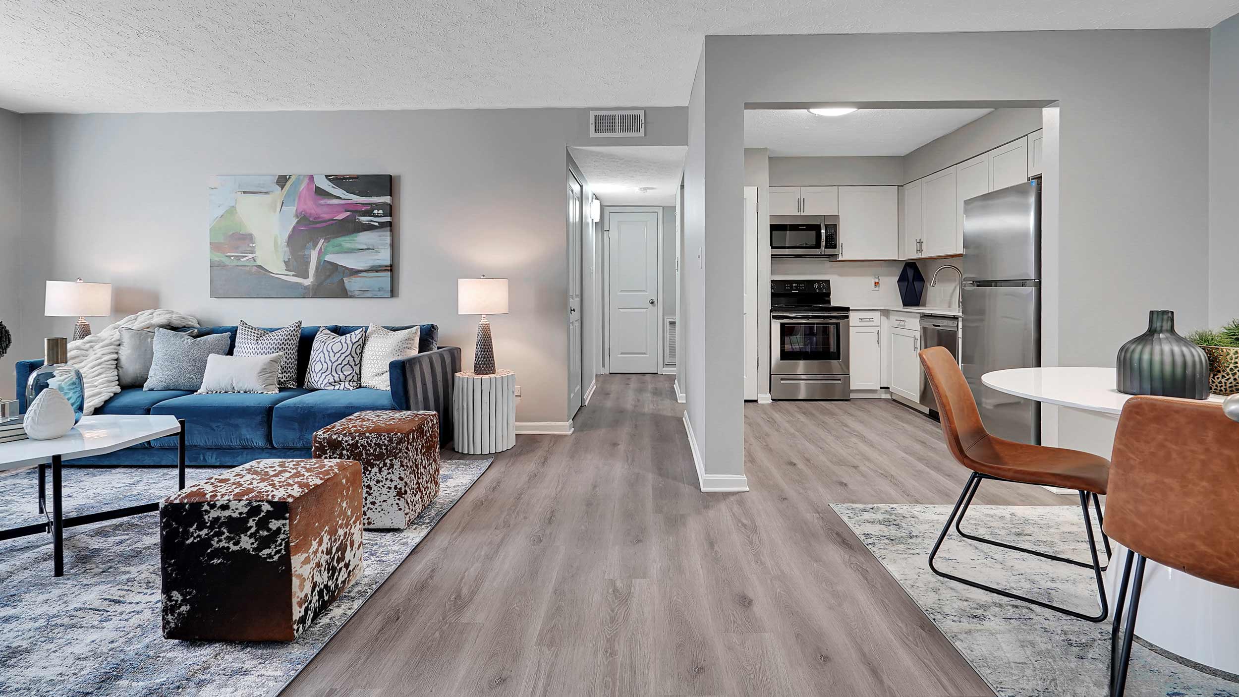 Open living room, kitchen, and dining room