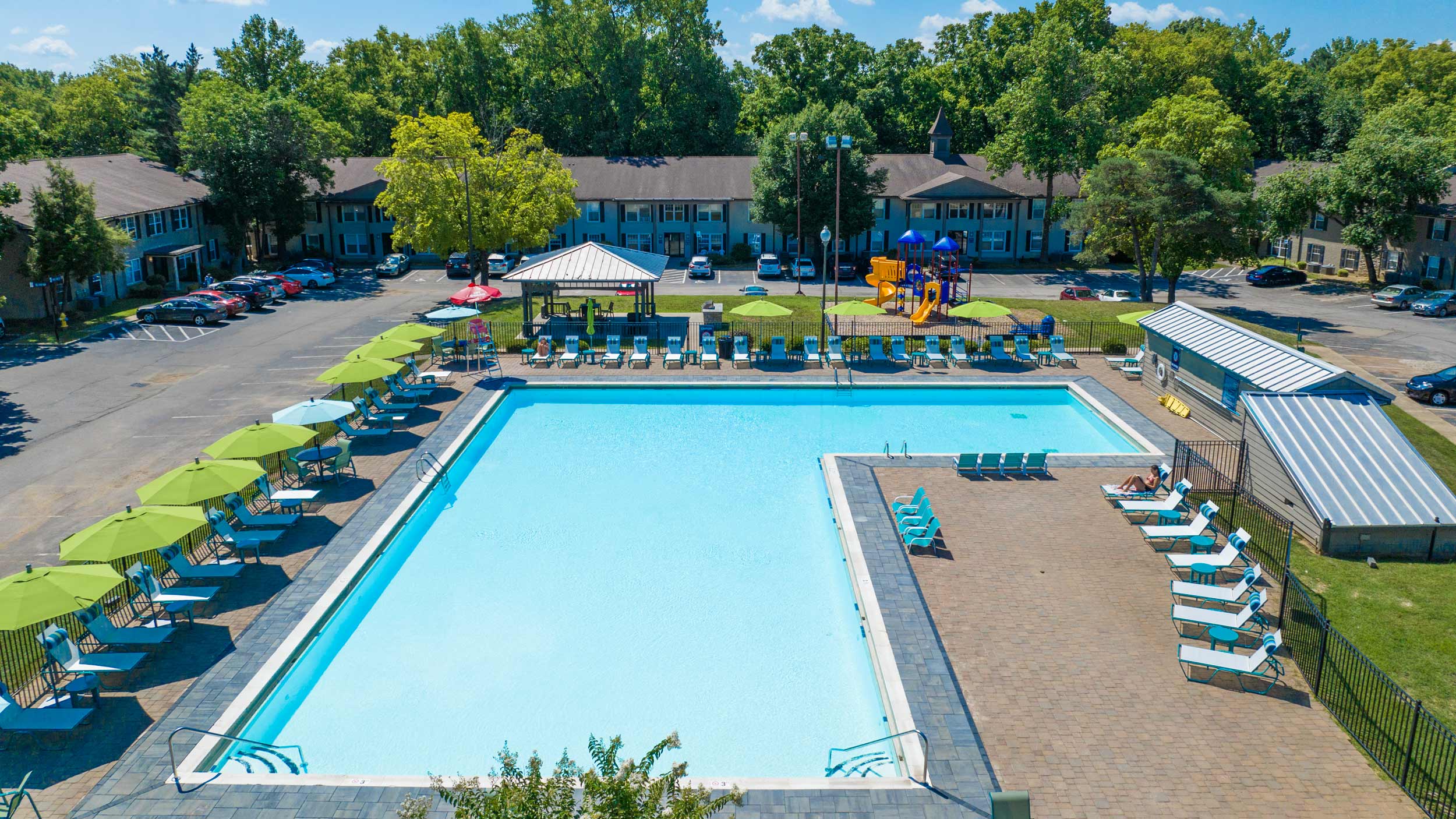 Resort-style pool with lounge chairs